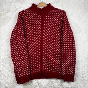 LL Bean Made in Norway Birdseye Nordic 100% Wool Full Zip Sweater Women's Large
